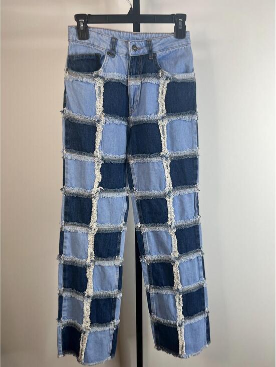 Denim - RAGGED JEANS Womens 24 Blue Two-Tone Patchwork Frayed Seams Denim RJSS2101020BDN
